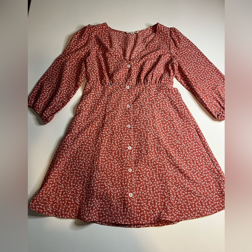 Bebop Be You Be Free Milk Maid Red Floral Button Dress Small